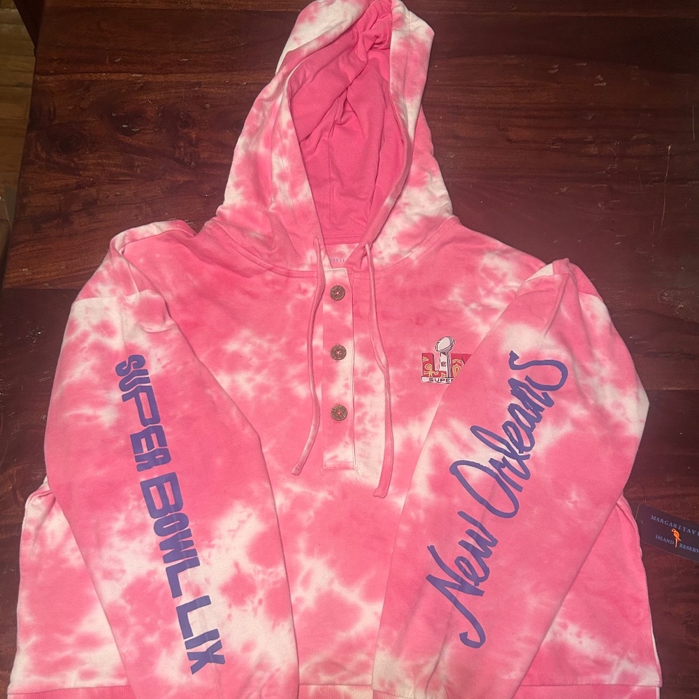 NFL SuperBowl LIX Pink Margaritaville Tie-Dye Hooded Sweatshirt  NWT L